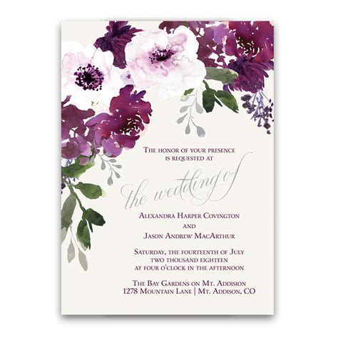 Painted Floral Wedding RSVP Postcard Purple Burgundy