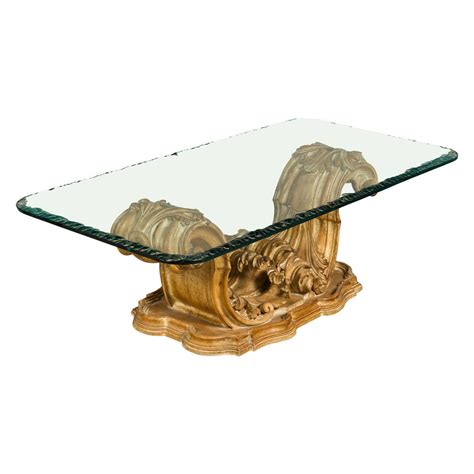 1940s Italian Ornately Carved Wood Coffee Table with Glass Top For Sale at 1stdibs