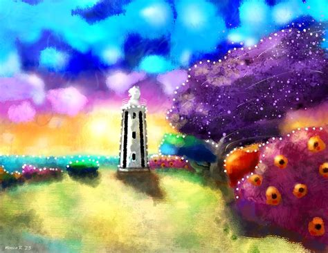Whimsical Lighthouse Landscape Painting by Monica Resinger - Fine Art ...