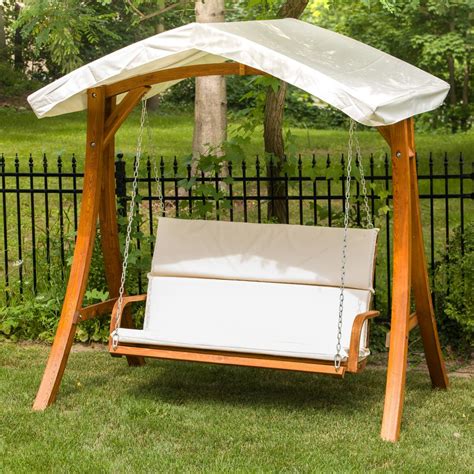 Leisure Season Wooden Patio Swing Seater with Canopy-WSWC102 - The Home Depot