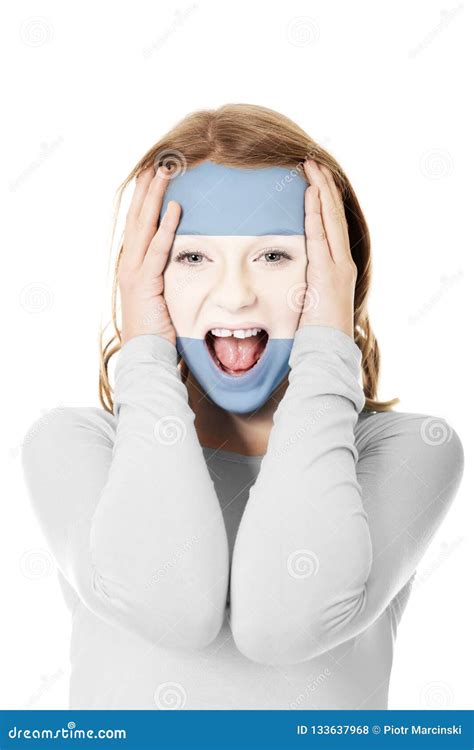 Woman with the Argentinean Flag on Face. Stock Photo - Image of isolated, blue: 133637968