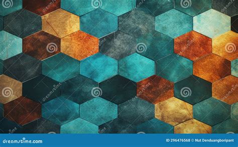 Burnt Orange and Teal Geometric Hexagons Abstract Pattern Stock Illustration - Illustration of ...