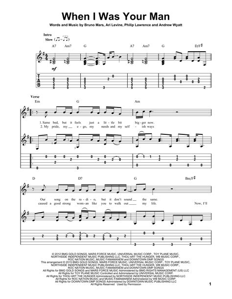 When I Was Your Man Sheet Music | Bruno Mars | Guitar Tab