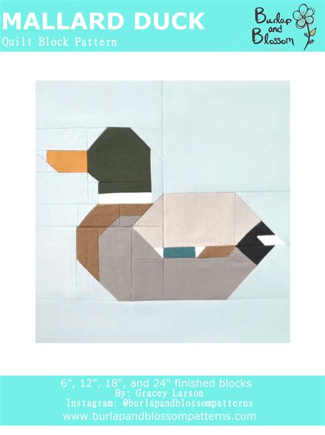 Pattern, Mallard Duck Quilt Block by Burlap and Blossom (digital downl – The Singer ...