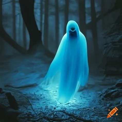Blue glowing ghost in the woods