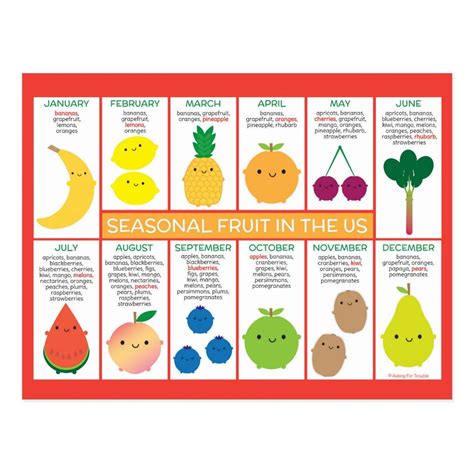 USA Seasonal Fruits Chart Postcard | Zazzle | Fruit in season, Fruit season chart, Seasonal ...