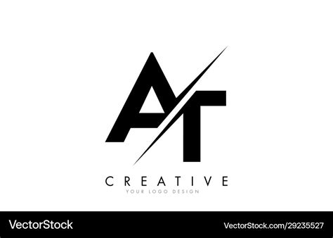 At a t letter logo design with a creative cut Vector Image