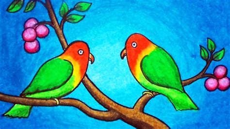 How to Draw Two Lovebirds Scenery Step by Step | Easy Love Bird Scenery ...