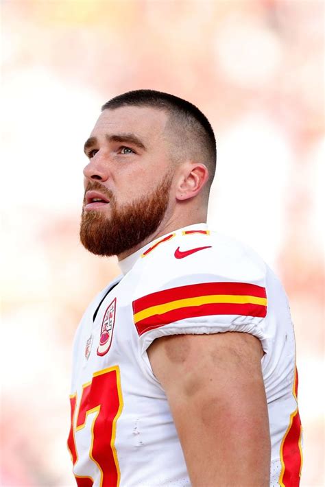 Travis Kelce of the Kansas City Chiefs stands on the sideline during ...