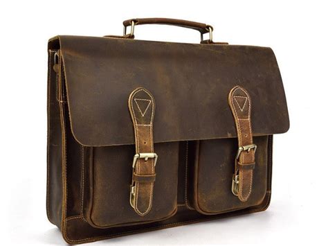 Mens Distressed Leather Briefcase, Distressed Mens Leather Work Bag