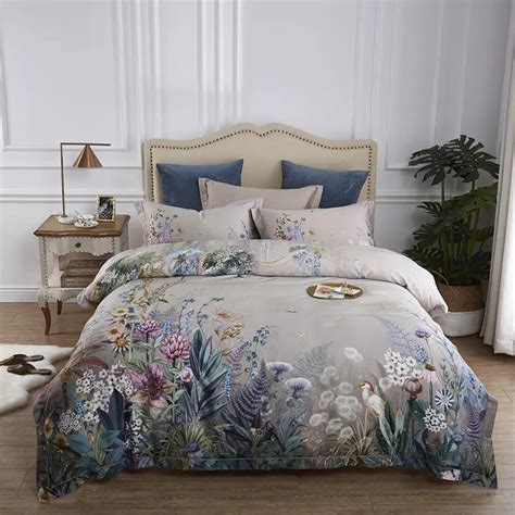 Famvotar Botanical Flower Print Bedding Set 600tc Egyptian Cotton Bed Linen Antique Floral ...