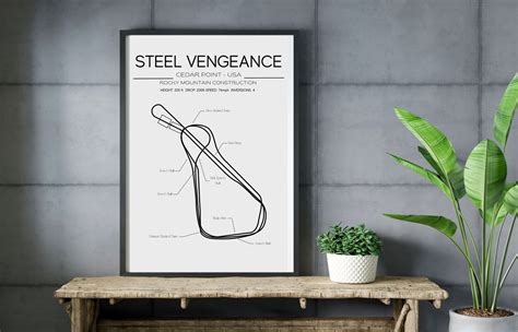 Steel Vengeance Layout Cedar Point USA Modern Wall Art Roller Coaster Minimalistic Print Poster ...