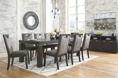 Hyndell - Dining Table Set - 9 Pc. - Rectangular Dining Room Extension Table, 8 Upholstered Side ...