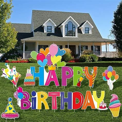 Amazon.com : URATOT 10 Pieces Happy Birthday Lawn Yard Signs with Stakes Colorful Outdoor ...