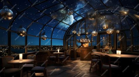 Premium AI Image | rooftop bar with a glass roof and celestial projections