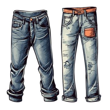 Two Damaged Blue Jeans For Digital Design Vector, Jeans, Sticker, Cartoon PNG and Vector with ...