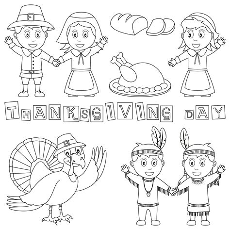 Thanksgiving Day Coloring Page | Thanksgiving coloring pages, Pilgrims and indians, Printable ...