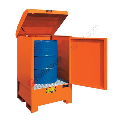 Drum storage cabinet in painted steel 870 x 870 x 1600 mm with spill ...