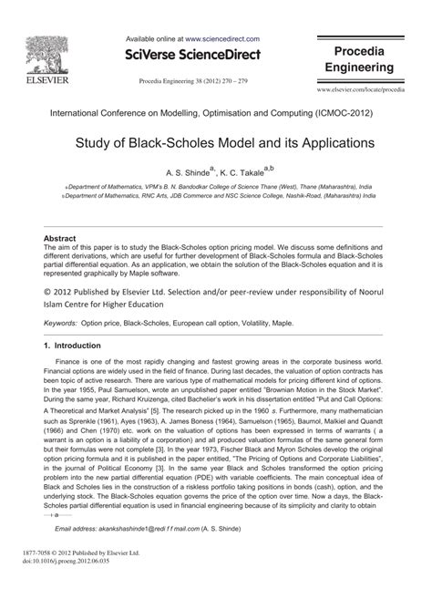 (PDF) Study of Black-Scholes Model and its Applications