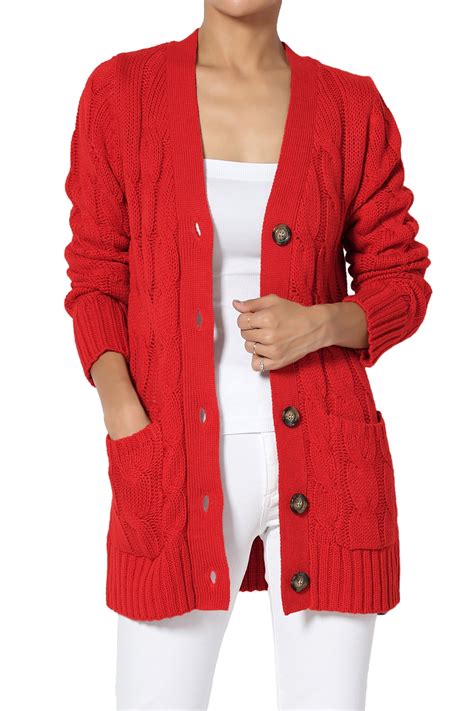 TheMogan - TheMogan Women's S~3X V-Neck Pocket Cable Knit Cardigan Button Down Sweater - Walmart ...