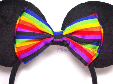 Minnie Mouse Ears Rainbow Stripe Bow Headband Pride Mickey - Etsy