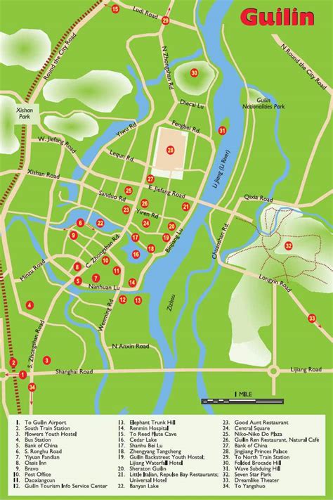 Guilin, China travel maps | Free printable hi-res tourist map of Guilin & Yangshuo (2010-2011)