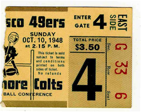Lot Detail - Baltimore Colts vs. San Francisco 49ers Ticket Stub -- 10 October 1948 -- Very Good ...
