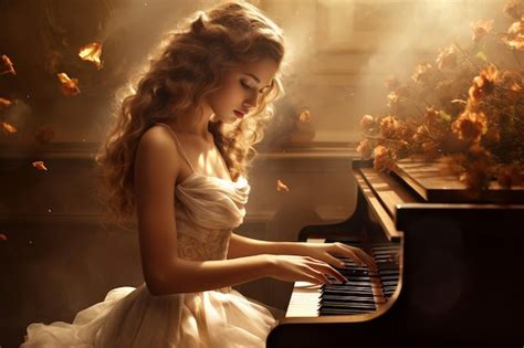 Beautiful woman playing piano at morning Melody classical Generate Ai | Premium AI-generated image