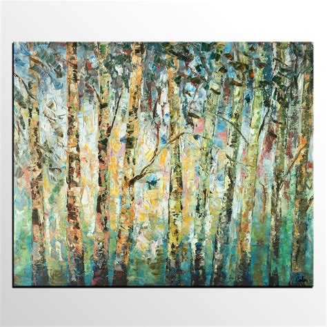 Abstract Landscape Art, Birch Tree Painting, Bedroom Wall Art, Contemp