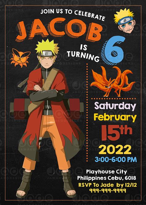 Paper & Party Supplies Paper Naruto Digital File Naruto Birthday Invitation Naruto Birthday ...