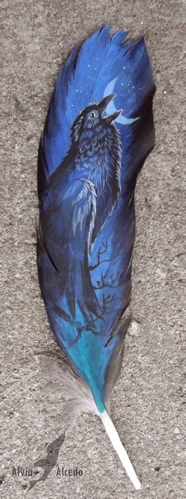 Raven on raven feather by AlviaAlcedo on deviantART