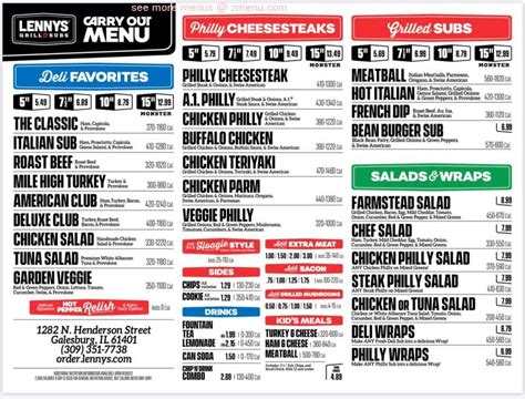 Online Menu of Lennys Grill & Subs Restaurant, Galesburg, Illinois, 61401 - Zmenu