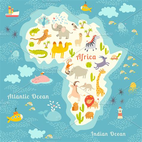 Cartoon Map Of Africa With Animals