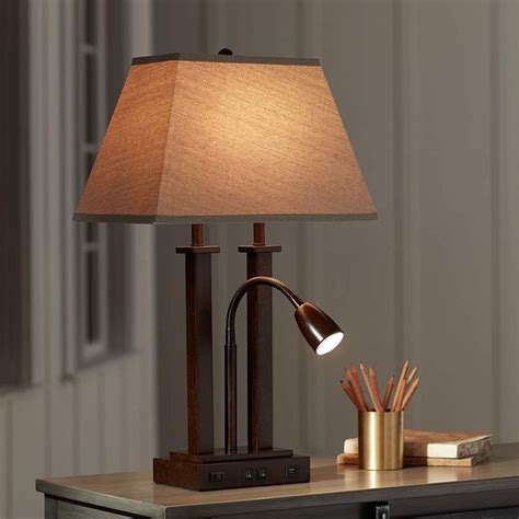 Deacon Bronze Gooseneck Desk Lamp with USB Port and Outlet - #56F88 | Lamps Plus in 2020 | Desk ...