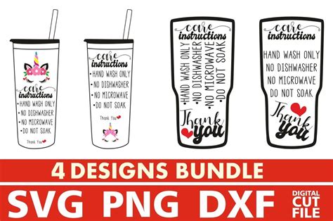 4x Tumbler Care Cards Instructions Bundle svg, Label, Cup