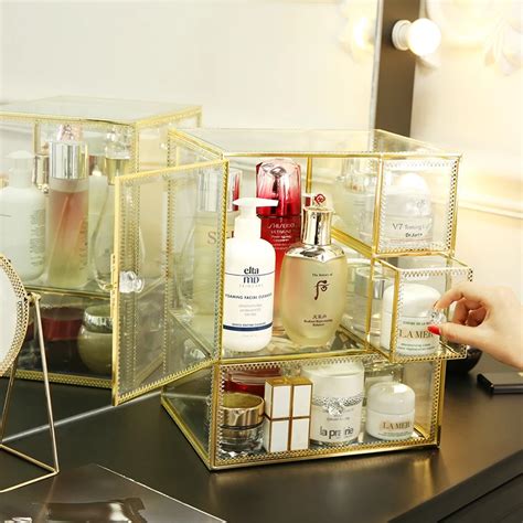 Gold Glass Drawer Perfume Bottle Storage Box Makeup Perfume Storage ...