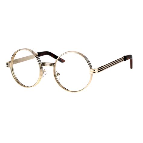 Mens Steampunk Victorian Thick Metal Round Circle Lens Eyeglasses Light Gold - Walmart.com ...