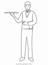 Coloring Waiter Pages Waitress Printable Colouring Sheet Sheets Adult  sketch template