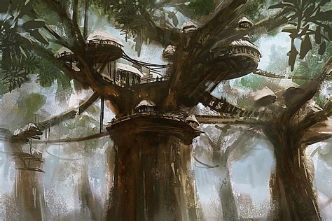 Treetop Village by Benjamin Giletti | Fantasy landscape, Fantasy tree, Fantasy forest