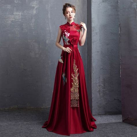 Mandarin collar Aline red lace Chinese bridal wedding dress – Modern ...