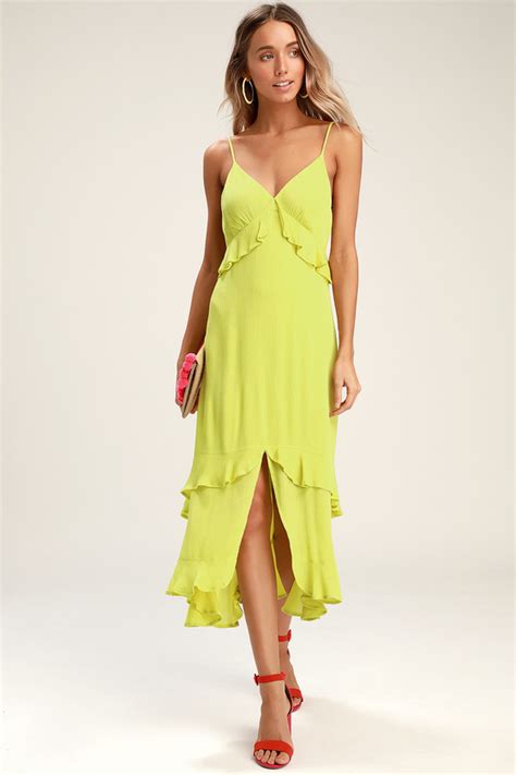 Lime Green Dress - Lime Green Midi Dress - Ruffled Dress - Lulus