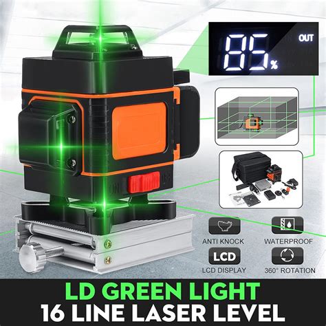 16 Line 4D 360° LD Laser Level Green Light Rotary Self Leveling Measure ...