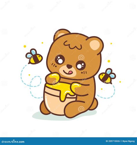 Cute Brown Bear Sit and Eating Honey Stock Vector - Illustration of eating, furry: 209715026