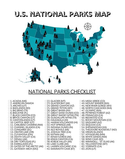 Your Printable U.S. National Parks Map with All 63 Parks (2022) Rv Travel, Travel Maps, Travel ...