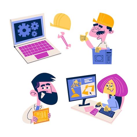 Free Vector | Retro cartoon computer engineer stickers collection