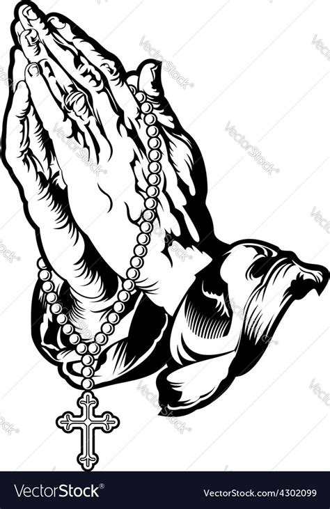 Praying hands with rosary tattoo Royalty Free Vector Image