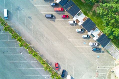 Aerial View of Parking Lot with Different Cars Park in the Garden Stock ...