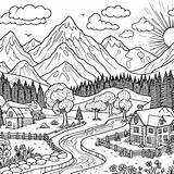 Coloring Page Illustration Of Scenic Panorama Black And White Vector  sketch template