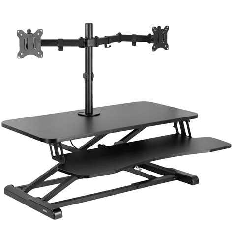 VIVO Black 32" Standing Desk Riser with Adjustable Dual 13" to 30" Monitor Mount - Walmart.com