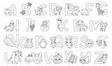 Coloring page With English Alphabet Letters Cute Animals Birds Food  sketch template